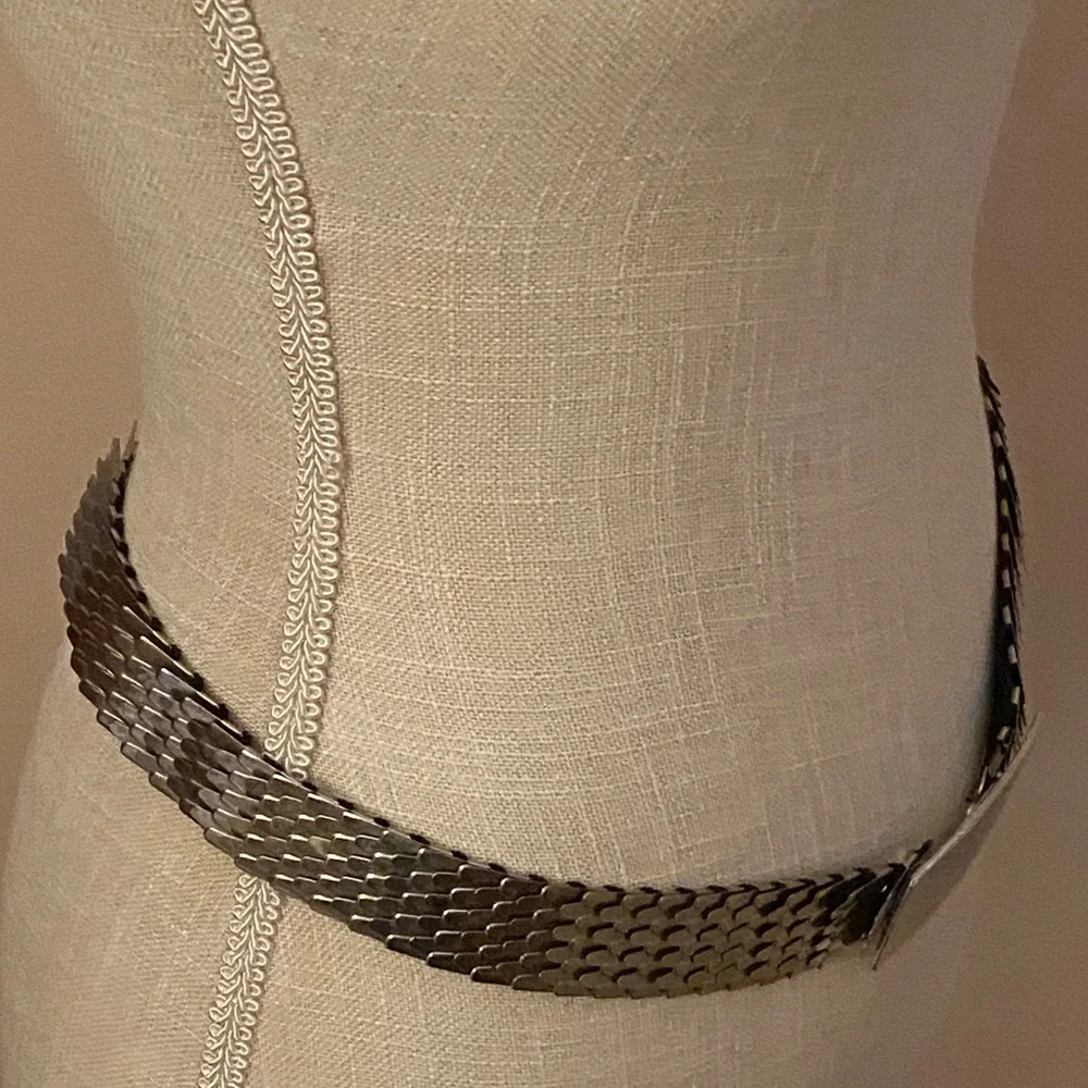 Silver Metallic Chain Belt Vintage Stretch